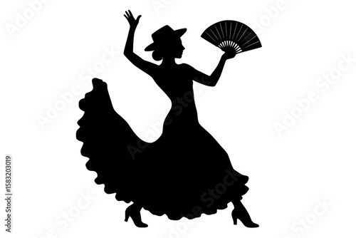 Flamenco Dancer Silhouette with Fan