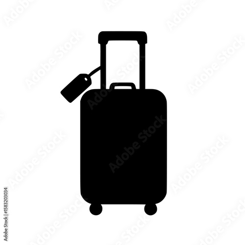 Silhouette of a suitcase with a tag, black color isolated on white background