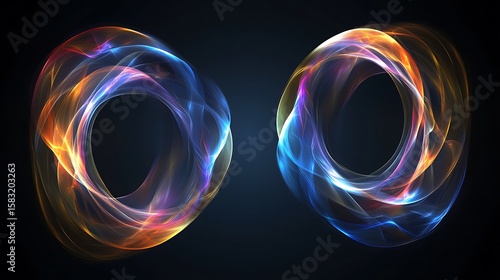 Two vibrant, swirling, abstract rings against a dark background