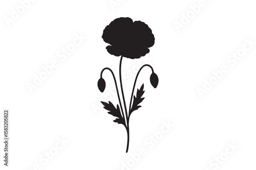 Poppy flower silhouette vector art illustration on white background