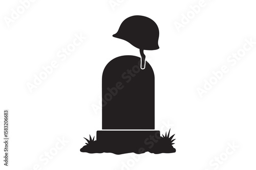 Tombstone with helmet silhouette vector art illustration on white background
