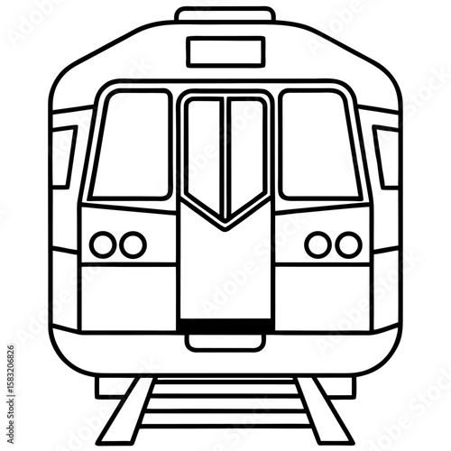 Line art of a subway train car front view isolated on white background