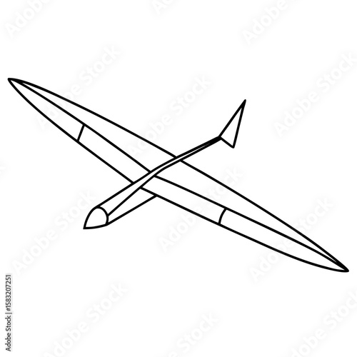 Simple line art drawing of a glider with long wingspan isolated on white background