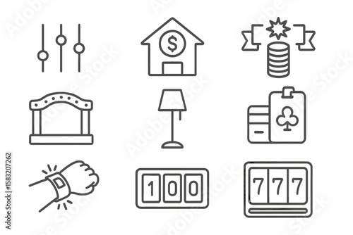 Finance and casino outline icon set. money, gambling symbols line collection
