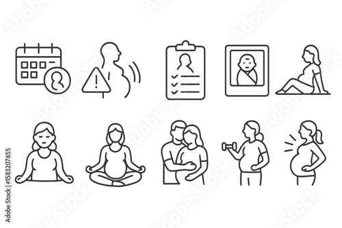Pregnancy and maternity line icon set: baby, health, family symbol collection