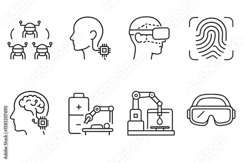 Technology, ai linear icon set. innovation, augmented reality icons outline collection
