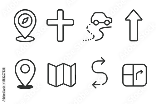 Navigation, map outline icon set. direction, gps, travel icons for digital use