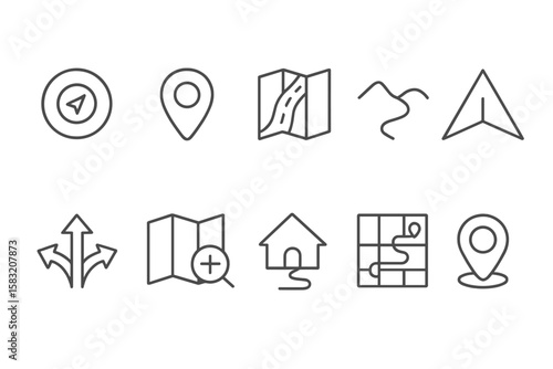 Navigation and maps outline icon set. gps, location, direction, compass icons