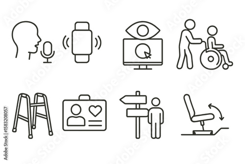 Accessibility, disability outline icon set. assistive technology, inclusive symbols