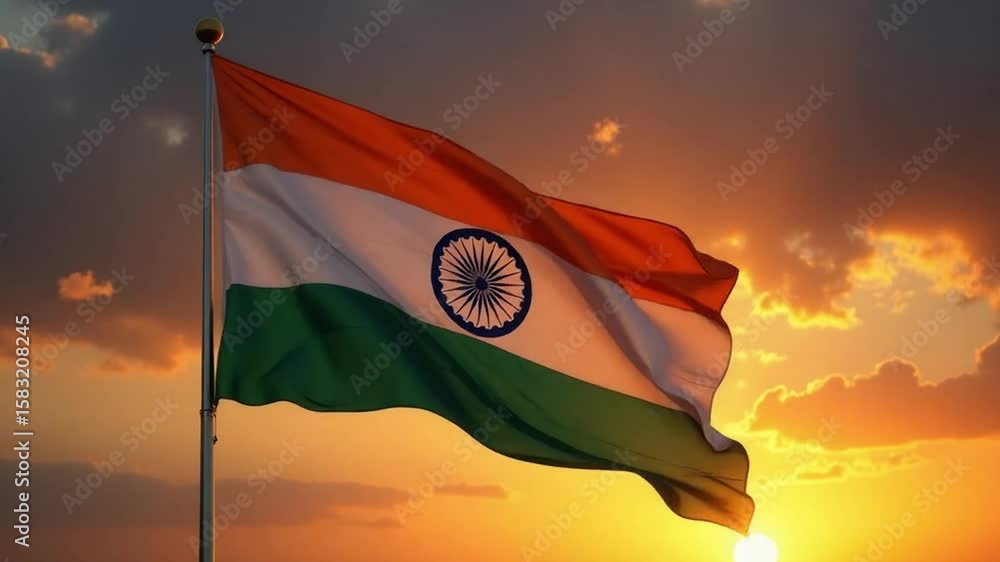 Indian Flag Waving Proudly at Sunset – Symbol of National Unity and ...