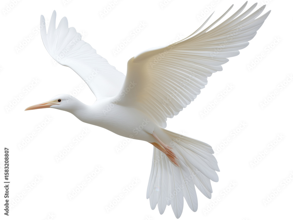 Obraz premium Elegant white bird soaring gracefully with outstretched wings against a clean background, isolated on transparent background