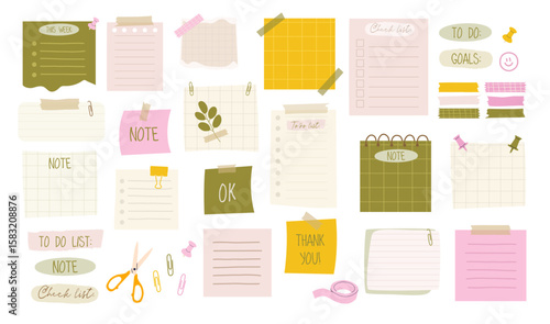Paper sticker tapes. Cute Notebook paper. Sticky Memo note. Paper memo notes