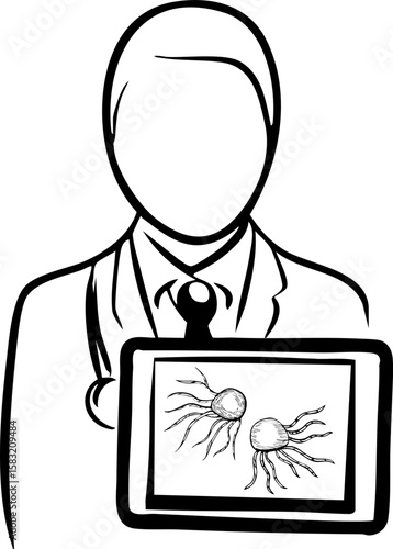 Early cancer diagnosis concept with doctor holding medical scan showing abnormal cell growth