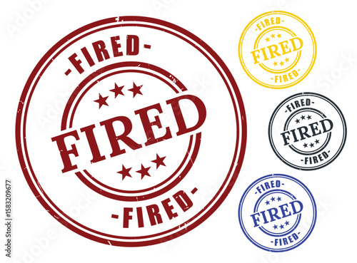 Fired Badge Collection, Grunge Rubber Employee Dismissal Stamp Set  