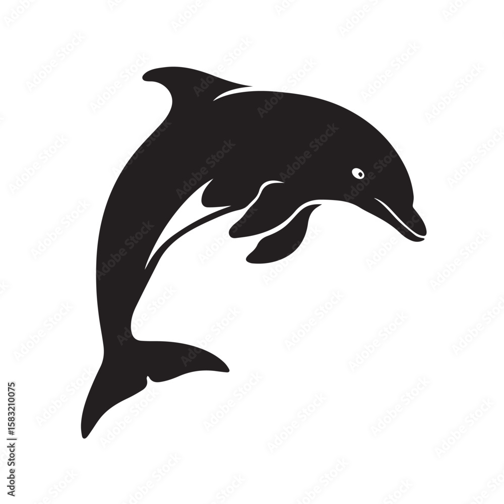 Fototapeta premium Dolphin silhouette black and white vector icon 