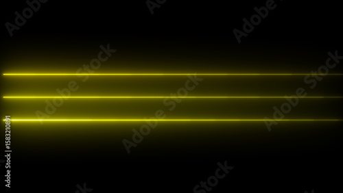 Horizontal opposite deraction neon line animation. Yellow speed light streaks set. Glowing motion blur lines futuristic neon effect on a dark background.