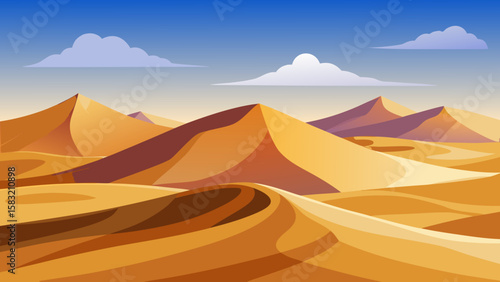 Vector art of a desert panorama featuring undulating sand dunes and sky