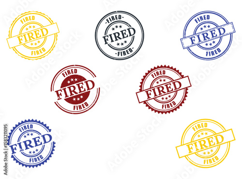 Diverse Fired Grunge Rubber Stamp Collection, Employment Termination Vector Set