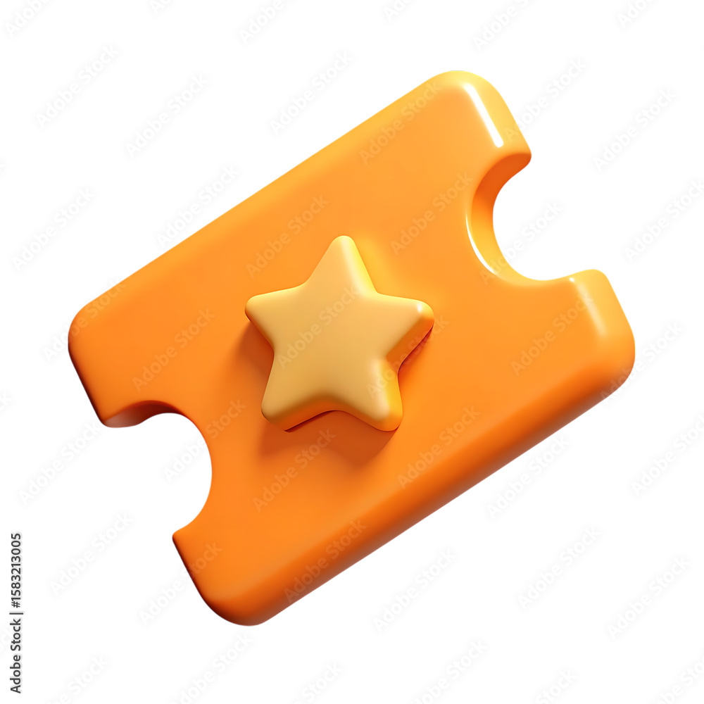 Obraz premium 3D Render of an Orange Ticket Stub with a Yellow Star, Ideal for VIP Access...