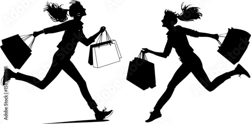Excited Shopper Running with Bags - Sale and Retail Therapy Silhouette