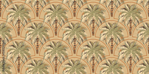 Tropical pattern with freehand drawn palm trees. Hawaiian summer background. Coconut tree print for fabric, textiles, packaging, cover, poster, banner, wallpaper, interior. Vector illustration.