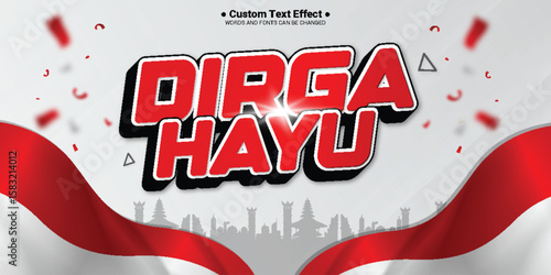 Vector dirgahayu indonesia independence day editable 3D text effec with background 2