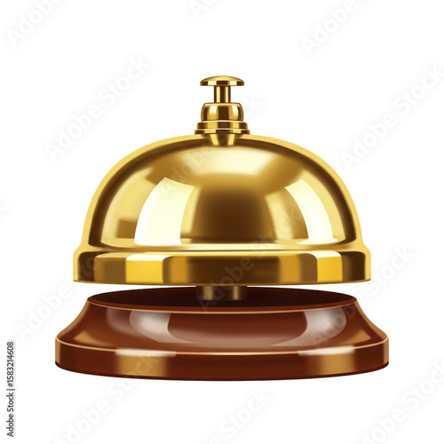 Golden Hotel Reception Bell on Transparent Background Elegant Service Accessory