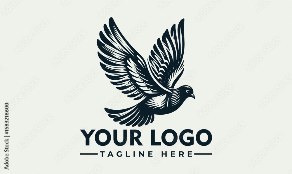 Obraz premium A stylized illustration of a dove in flight, ready for logo use.