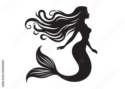 mermaid logo silhouette vector, simple black silhouette mermaids, mermaid watercolor vector silhouette illustration, beautiful mermaid logo silhouettes vector on a white background