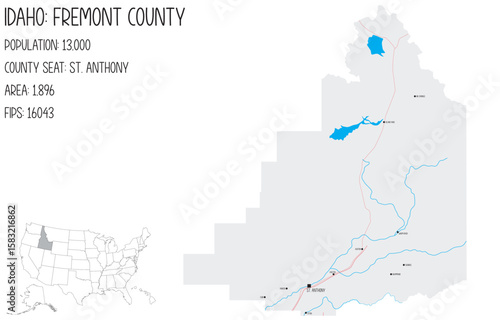 Large and detailed map of Fremont County in Idaho, USA.