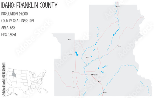 Large and detailed map of Franklin County in Idaho, USA.