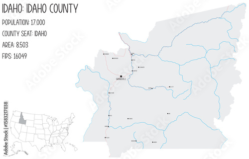Large and detailed map of Idaho County in Idaho, USA.
