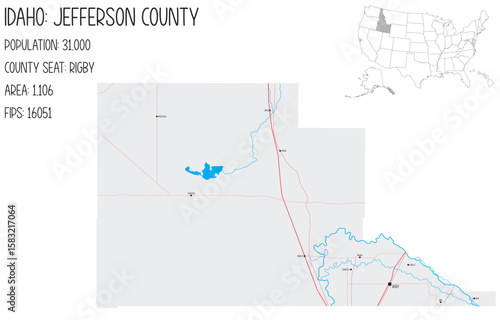 Large and detailed map of Jefferson County in Idaho, USA.