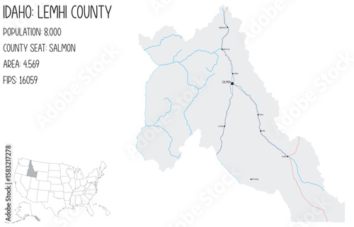 Large and detailed map of Lemhi County in Idaho, USA.