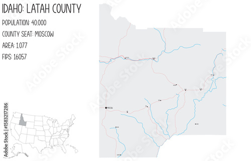Large and detailed map of Latah County in Idaho, USA.