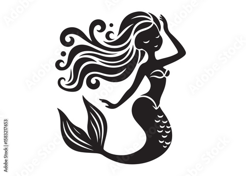 mermaid logo silhouette vector, simple black silhouette mermaids, mermaid watercolor vector silhouette illustration, beautiful mermaid logo silhouettes vector on a white background