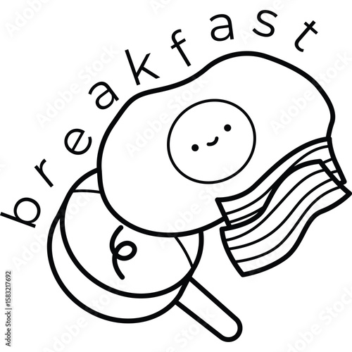 a vector of a morning egg breakfast getting cooked in black and white coloring