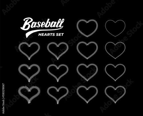 Abstract Heart frame set made from red baseball stitch details. Vector illustration on black