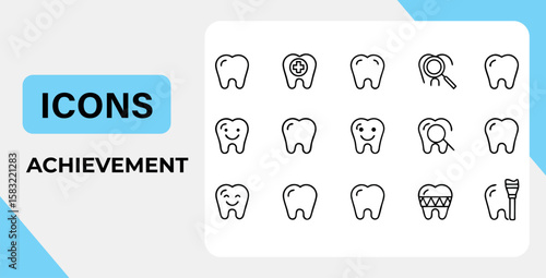 Collection of Dental Icons Displaying Oral Health and Hygiene Concepts, Ideal for Dentistry and Medical Presentations