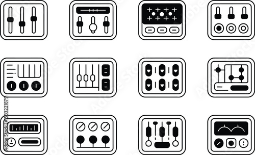 Black and White Audio Mixer Control Panel Icons sound
