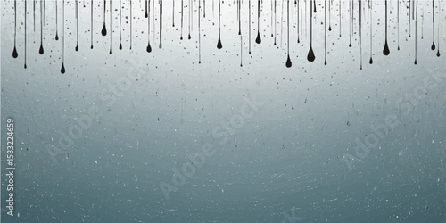 Wet rain drops on blue glass surface abstract texture