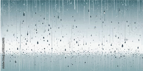 Water drops on window glass with abstract blue and white tones