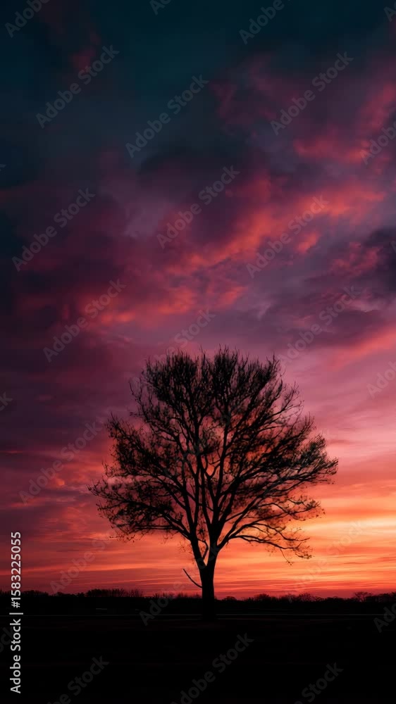 Vibrant sunset sky with silhouetted tree Vibrant sunset sky with silhouetted tree