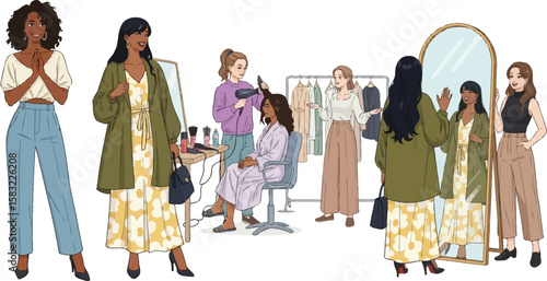 Women enjoy salon and stylist services in a bright and modern fashion setting