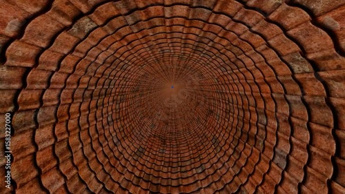 Abstract rotating pattern with natural bark and tree ring appearance.