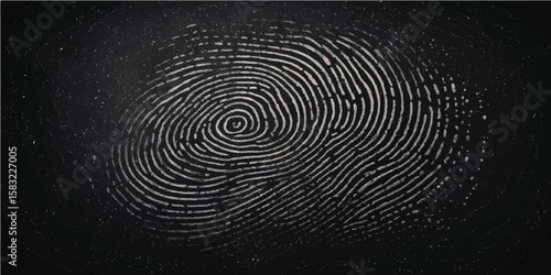 A blue light wave fingerprint pattern on a black background illustrates a swirling metal design