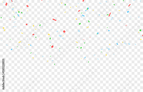 Falling colorful confetti on transparent background. Festive confetti png. Festive background.