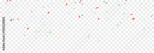 Falling colorful confetti on transparent background. Festive confetti png. Festive background.