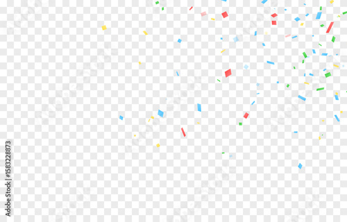 Falling colorful confetti on transparent background. Festive confetti png. Festive background.