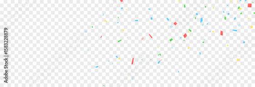 Falling colorful confetti on transparent background. Festive confetti png. Festive background.